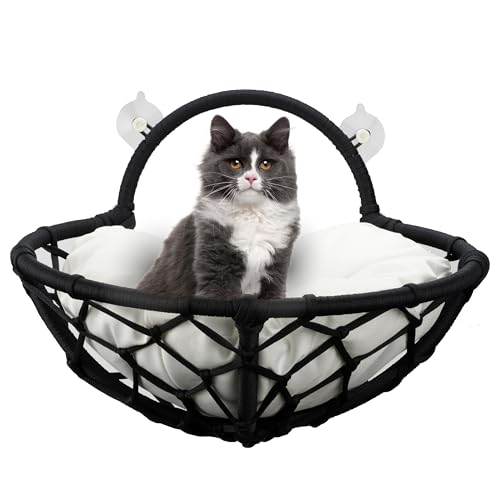 Katzenliege für Fenster, Gemütliche Katzenliege am Fenster für Ihre Katze,100% Handarbeit,Katzenbett mit Kissen (Schwarz) von Generisch