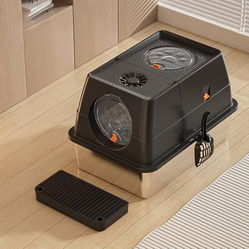 Katzentoilette aus Metall mit abnehmbarem Deckel, Edelstahl-Flip-Top-Design, geschlossene hochseitige Toilette mit Schaufel und Pedal für einfache Reinigung Katzentoilette aus Metall mit abnehmbarem Deckel, Edelstahl-Flip-Top-Design, geschlossene hochseitige Toilette mit Schaufel und Pedal für einfache Reinigung von Generisch