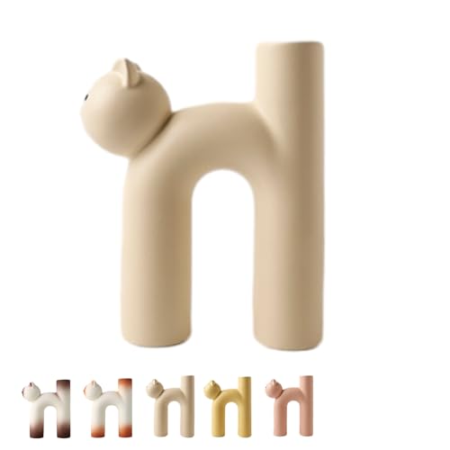 Katzenvase für Blumen, niedliche Keramikvase in Katzenform, einzigartige Tiervase, Dekoration für Tischdekoration, ästhetische dekorative Porzellanvase für Zuhause und Büro (weiß) von Generisch