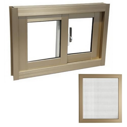 Keller-Schiebefenster, Bündiger Einbau Aluminium Fenster, Größen: 50–100 Cm, Schiebetür Fenster Für Schuppen, Hühnerstall, Spielhaus, Garage, Scheune(Champagne,50x38cm) von Generisch