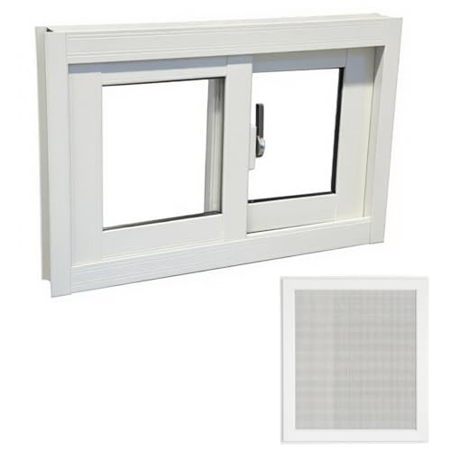 Keller-Schiebefenster, Bündiger Einbau Aluminium Fenster, Größen: 50–100 Cm, Schiebetür Fenster Für Schuppen, Hühnerstall, Spielhaus, Garage, Scheune(Weiß,89x55cm) von Generisch