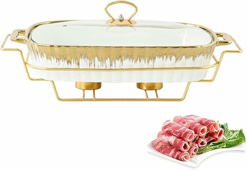 Keramik-Buffet-Set mit rechteckigem Geschirr, Unterglasur-Finish, transparenter Glasabdeckung und Brennstoffstütze für Herd Keramik-Buffet-Set mit rechteckigem Geschirr, Unterglasur-Finish, transparenter Glasabdeckung und Brennstoffstütze für Herd von Generisch