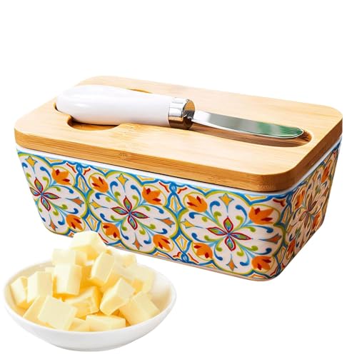 Keramik Butterdose - Keramik Butterdose Mit Deckel Für Die Arbeitsplatte - Luftdichter Küchenbehälter Für Nüsse Snacks Streichcremes Dips Im Landhausstil Keramik Butterdose - Keramik Butterdose Mit Deckel Für Die Arbeitsplatte - Luftdichter Küchenbehälter Für Nüsse Snacks Streichcremes Dips Im Landhausstil von Generisch