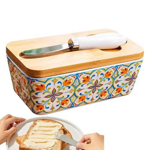 Keramik Butterdose - Keramik Butterdose Mit Deckelschneider Für Die Arbeitsplatte,Luftdichter Küchenbehälter Für Nüsse Snacks Streichcremes Dips Im Landhausstil Keramik Butterdose - Keramik Butterdose Mit Deckelschneider Für Die Arbeitsplatte,Luftdichter Küchenbehälter Für Nüsse Snacks Streichcremes Dips Im Landhausstil von Generisch