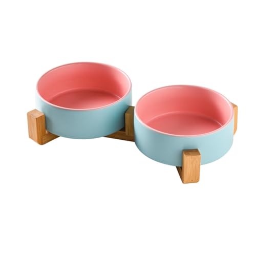 Keramik Katzennapf Set, Erhöhte Katzennäpfe mit Rutschfestem Bambusständer, Katzenfutter und Wassernapf Set, Doppel Katzen Futternäpfe Haustier Geschirr für Katzen und Kleine Hunde Keramik Katzennapf Set, Erhöhte Katzennäpfe mit Rutschfestem Bambusständer, Katzenfutter und Wassernapf Set, Doppel Katzen Futternäpfe Haustier Geschirr für Katzen und Kleine Hunde von Generisch