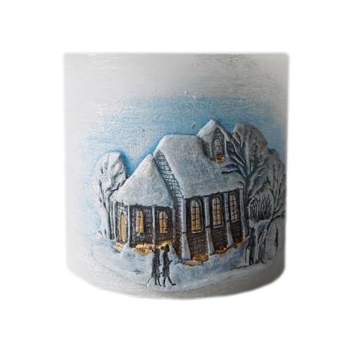 Kerze Teelichthalter aus Wachs Tischkerze Lampion Winter Evening Blue 10 cm von Generisch