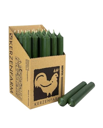 Kerzenfarm Harm Kerzen, 25 Stück Stabkerzen in Displaybox, 180mm x 22mm, Tropffrei, (dunkelgrün 21) von Generisch