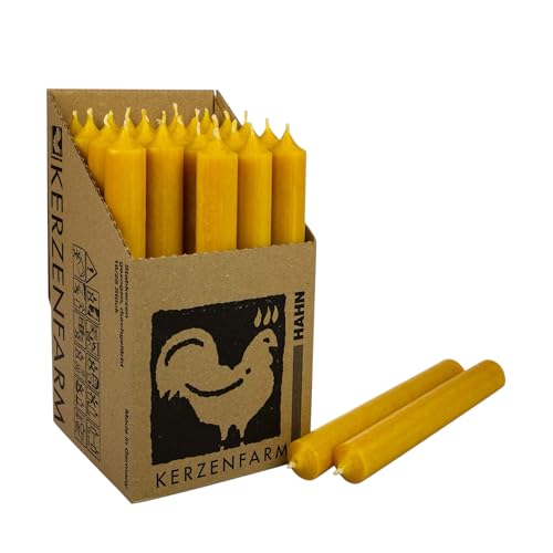 Kerzenfarm Harm Kerzen, 25 Stück Stabkerzen in Displaybox, 180mm x 22mm, Tropffrei, (Currygelb 42) von Generisch
