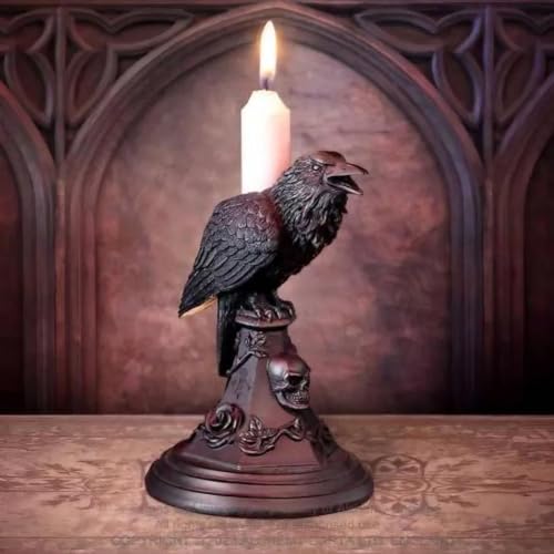 Kerzenhalter für Halloween, Gothic-Rabe/Eule, Gothic-Rabe/Eulen-Statue, Kunstharz-Kerzenständer, Dekoration, dunkles Gothic-Heimdekor-Zubehör für Zuhause, Balkon, Garten (B) von Generisch