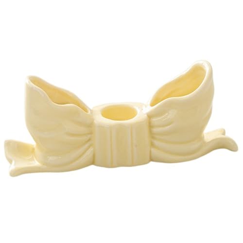 Kerzenhalter mit Keramik-Schleife, einzigartig, einfarbig, Schleifen-Form, Kerzenständer, Wohnzimmer, Geschenk, Tischdekoration, Kerzenständer (gelb) von Generisch
