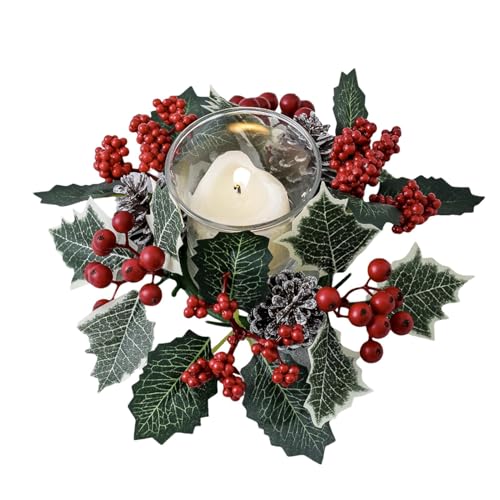 Kerzenringe für Weihnachtskerzen | Weihnachtskranz für Küchenschränke mit künstlichen roten Beeren | Ringe für künstliche Kerzen mit roten Beeren | Kerzengirlande | T-Dekoration Kerzenringe für Weihnachtskerzen | Weihnachtskranz für Küchenschränke mit künstlichen roten Beeren | Ringe für künstliche Kerzen mit roten Beeren | Kerzengirlande | T-Dekoration von Generisch