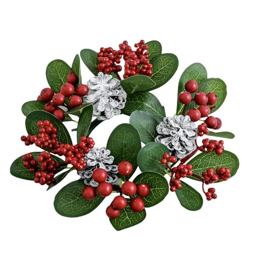 Kerzenringe für Weihnachtskerzen | Weihnachtskranz für Küchenschränke mit künstlichen roten Beeren | Ringe für künstliche Kerzen mit roten Beeren | Kerzengirlande | T-Dekoration Kerzenringe für Weihnachtskerzen | Weihnachtskranz für Küchenschränke mit künstlichen roten Beeren | Ringe für künstliche Kerzen mit roten Beeren | Kerzengirlande | T-Dekoration von Generisch