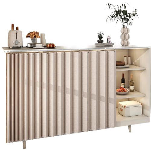 Khaki Küchenschrank Vorhang - Schiebe Staubdichte Leinenoptik für Aufbewahrungsschränke Kleiderschrank Türen Fenster mit Klebe Vorhangschiene (160 x 70 cm) von Generisch