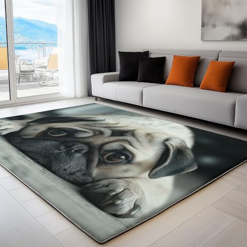 Khaki Waschbarer Kurzflor Teppich Tier Mops Traurig, Weicher Rutschfester Teppich, Kurzflor Bedruckter Läufer für Innenbereich Wohnzimmer, Schlafzimmer 120 x 180 cm Khaki Waschbarer Kurzflor Teppich Tier Mops Traurig, Weicher Rutschfester Teppich, Kurzflor Bedruckter Läufer für Innenbereich Wohnzimmer, Schlafzimmer 120 x 180 cm von Generisch