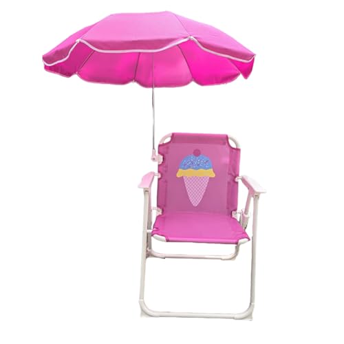 Kids Campingstuhl - Leichter Klapper Garten im Freien, Sommer, Campingstuhl mit Parasol -Wesentliche für, Picknick und Terrasse, Kinderstuhl mit Regenschirm, Hai/Lion/Crocodile/Eiscreme von Generisch