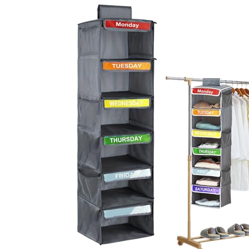 Kinder 6 Hanging Closet Organizer - Faltbare wöchentliche Kleidung Aufbewahrung | Garderobe Organizer mit 3 Taschen für Kinderoutfits, Schuluniformen und Spielkleidung, tragbares und maschinelle Kinder 6 Hanging Closet Organizer - Faltbare wöchentliche Kleidung Aufbewahrung | Garderobe Organizer mit 3 Taschen für Kinderoutfits, Schuluniformen und Spielkleidung, tragbares und maschinelle von Generisch