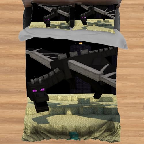Kinder Ender Dragon 3D Effekt Bettwäsche-Set, Kopfkissenbezug 80 x 80 cm, Bettbezug 135 x 200 cm, Mit leichtläufigem Reißverschluss Bettwäsche von Generisch
