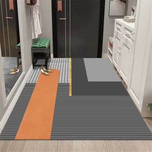 Kinder Teppich orange-graue Hausmatte mit geometrischem Design waschbar Waschbare Teppiche Grau Schlafzimmerteppich Regenbogen 160X200CM von Generisch