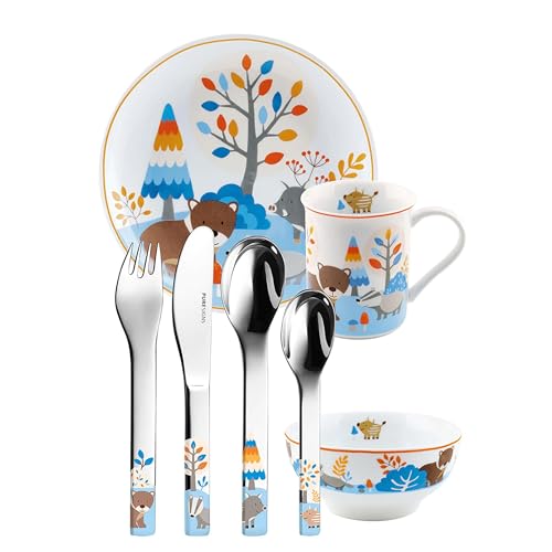 Kindergeschirr Set mit Namensgravur Puresigns - Friends - Bär, Dachs, Wildschwein - 7-teilig eigener Gravur/Namen auf Besteck (Gravur möglich) von Generisch