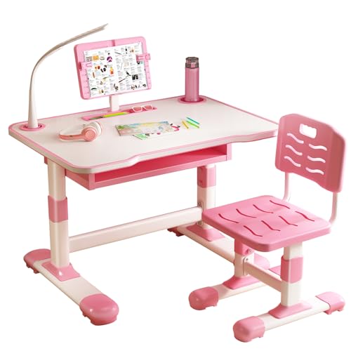 Kinderschreibtisch Höhenverstellbar ab 6 Jahren, Ergonomischer Lernschreibtisch mit LED-Tischleuchte & Schrägstellbarer Platte, Inkl. Schublade, Buchständer und Augenschutz, 120x60cm TÜV-geprüft von Generisch