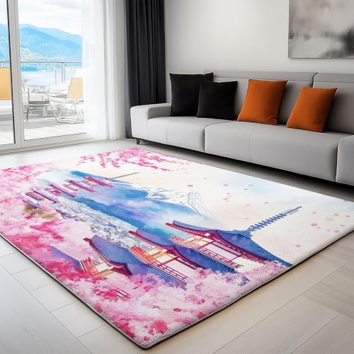 Kinderteppich 120x170 cm Gebäude Mit Rosa Kirschblüten Im Japanischen Stil Läufer Flur Teppich, Waschbar Kurzflor Weich Rutschfest Print Teppiche für Küche Schlafzimmer Badezimmer Flur Büro, Rosa Kinderteppich 120x170 cm Gebäude Mit Rosa Kirschblüten Im Japanischen Stil Läufer Flur Teppich, Waschbar Kurzflor Weich Rutschfest Print Teppiche für Küche Schlafzimmer Badezimmer Flur Büro, Rosa von Generisch