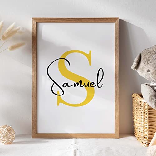 Personalisiertes Kinderzimmer Poster Jungen & Mädchen Wandbilder Babyzimmer Wanddeko mit Namen Buchstabenposter Geschenke zur Geburt für Jungen und Mädchen (Gelb, A4 (29,7 x 21cm)) von Generisch