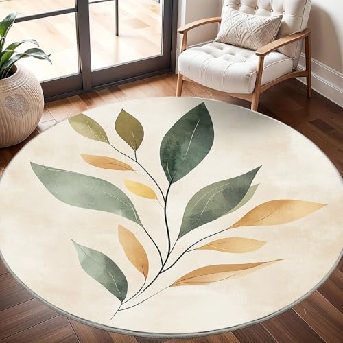 Kinderzimmer Teppich Rund 100 cm, Modern Flauschig Kurzflor Pflanzen Im Nordischen Stil Waschbar Runder Teppich, Beige Rutschfester Teppiche für Wohnzimmer Schlafzimmer Dekoration Kinderzimmer Teppich Rund 100 cm, Modern Flauschig Kurzflor Pflanzen Im Nordischen Stil Waschbar Runder Teppich, Beige Rutschfester Teppiche für Wohnzimmer Schlafzimmer Dekoration von Generisch