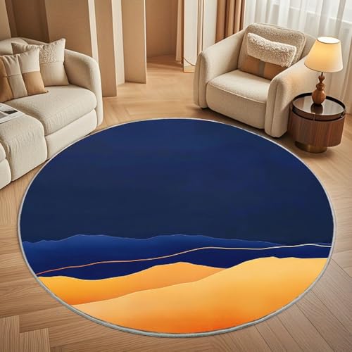 Kinderzimmer Teppich Rund 180 cm, Modern Flauschig Kurzflor Abstrakte WüStenberge Waschbar Runder Teppich, Blau Gelb Rutschfester Teppiche für Wohnzimmer Schlafzimmer Dekoration Kinderzimmer Teppich Rund 180 cm, Modern Flauschig Kurzflor Abstrakte WüStenberge Waschbar Runder Teppich, Blau Gelb Rutschfester Teppiche für Wohnzimmer Schlafzimmer Dekoration von Generisch