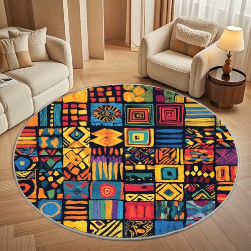 Kinderzimmer Teppich Rund 200 cm, Modern Flauschig Kurzflor Afrikanische Ethnische Stammessymbole Waschbar Runder Teppich, Bunt Rutschfester Teppiche für Wohnzimmer Schlafzimmer Dekoration Kinderzimmer Teppich Rund 200 cm, Modern Flauschig Kurzflor Afrikanische Ethnische Stammessymbole Waschbar Runder Teppich, Bunt Rutschfester Teppiche für Wohnzimmer Schlafzimmer Dekoration von Generisch