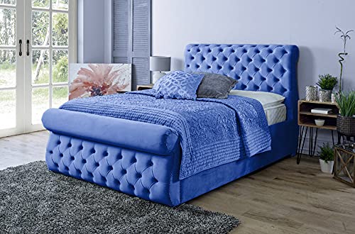 Kingsize-Ottoman-Bett mit Stauraum, gepolstertem Gaslift-Bettgestell und Kopfteil, robustes Netz-Schlittenbett (blau) von Generisch