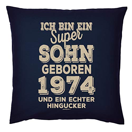 Kissen 50 Geburtstag Sohn - Geschenk-Idee Deko-Kissen Jahrgang 1974 : super Sohn geboren 1974 - Geburtstag 50 Kissen mit Füllung Farbe: Navyblau von Generisch