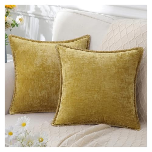 Kissenbezug 50x50, Samt, dekorativer Überwurf-Kissenbezug, weich, for Sofa, Deko, Kissenbezug 40x40, mit genähtem Rand, for Couch, Schlafsofa, Heimdekoration, Waldelfe(Yellow-one,16x16inch(40x40cm)) von Generisch