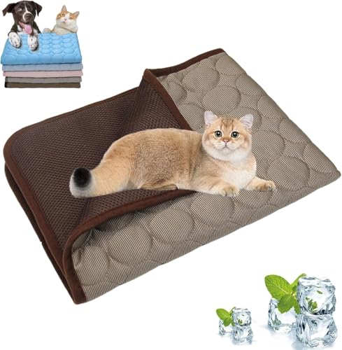 Kittra Kühlmatte für Katzen, bequeme, atmungsaktive Hundematte, leicht zu reinigen, dreilagiges System, schnelle Kühlung im Sommer (Braun, L (71,1 x 55,9 cm) von Generisch