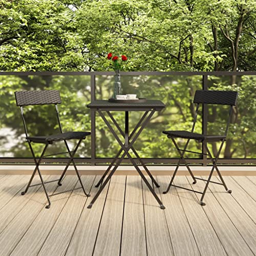 Klappbare Bistrostühle 2er Set Schwarz Poly Rattan & Stahl Outdoor Möbel Stilvolle Terrasse Sitzgelegenheit Platzsparendes Design für Garten Balkon oder Essbereich von Generisch