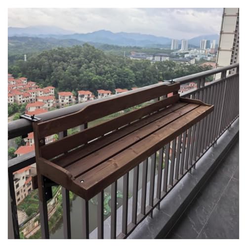 Klappbarer Balkon-Bartisch für Geländer – Holz-Tisch, platzsparender Hängeschrank für Terrasse und Veranda, Braun (24 x 90 cm) von Generisch