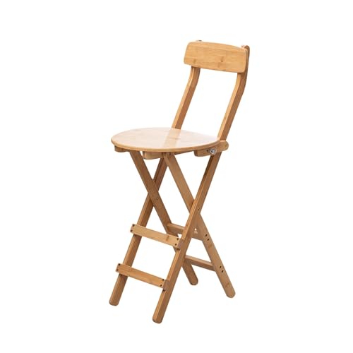Klappbarer Barhocker, Bambushochstuhl mit Rückenlehne & Fußstütze, tragbarer Frühstückshocker für Küche, Garten, Theke, Café von Generisch