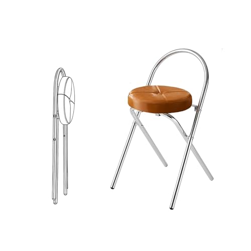 Klappbarer Barhocker mit Lehne Tragbarer Runder Gepolsterter Klapphocker Sitzhöhe 45cm/65cm/75cm, Moderner Tresenhocker Barstuhl für Küche, Esszimmer, Büro(Brown,Height: 45cm/17.7in) von Generisch