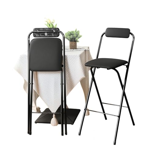 Klappbarer Barhocker mit Rückenlehne, Leder, gepolstert, 55 60 65 70 75 80 cm Höhe, for Küche, Rec, Zimmer, Schlafsaal, Schminktisch, Außenbereich(Schwarz,50cm (20inch)) von Generisch