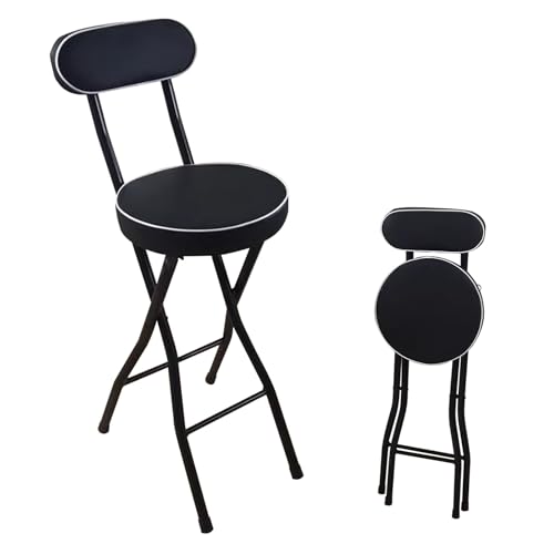 Klappbarer Barhocker mit Rückenlehnen & Fußstütze – rund gepolsterte Küchenstühle für Frühstücksbar – verstellbare Höhe 60–75 cm – Stilvoller schwarz-weißer Gartenhocker für Zuhause von Generisch