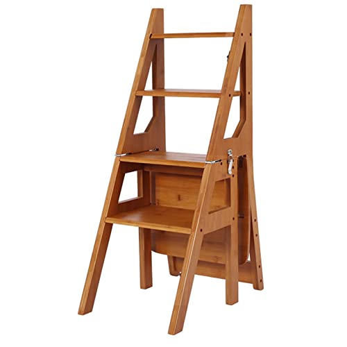 Klappbarer Bibliotheksleiter Stuhl - 4-stufiger Doppelzweckhocker, platzsparendes faltbares Design für Heimklettern oder dekorativen Blumenständer, stabile Massivholzkonstruktion Klappbarer Bibliotheksleiter Stuhl - 4-stufiger Doppelzweckhocker, platzsparendes faltbares Design für Heimklettern oder dekorativen Blumenständer, stabile Massivholzkonstruktion von Generisch