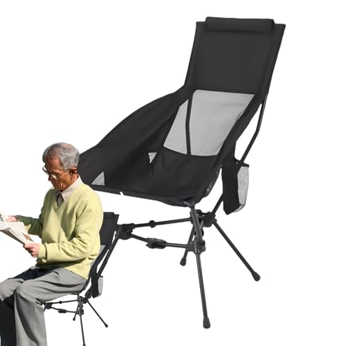 Klappbarer Campingstuhl – Outdoor Faltbarer Stuhl | Angelstuhl | Faltbarer ultraleichter kompakter Sitz mit Kopfstütze für Reisen Picknick Wandern Angeln | Kopfstütze für Angeln Reisen von Generisch
