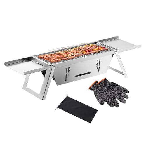 Klappbarer Holzkohlegrill | grill | Edelstahl Grillplatte Reisefreundlich Für Outdoor Kochen Garten Tischgrill Balkon Wohnung Und Picknick von Generisch