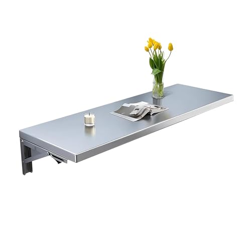 Klappbarer Klapptisch aus Edelstahl, schwebender Schreibtisch für kleine Räume, vielseitige Wandhalterung, Ess- und Computertisch (70 x 30 cm) von Generisch