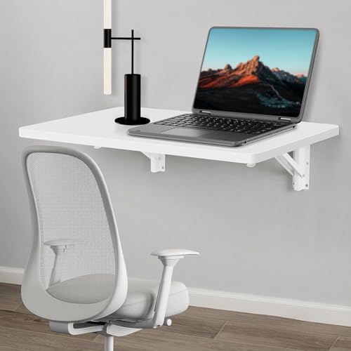 Klappbarer Laptop-Schreibtisch zur Wandmontage, mit Regalhalterungen, platzsparender schwebender Tisch für Arbeitszimmer, Schlafzimmer, Waschküche, Weiß, 100 x 60 cm (L x B) von Generisch