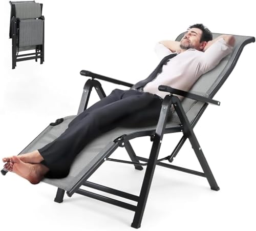 Klappbarer Liegestuhl，Komfortabel Extra Breit Sonnenliege mit Armlehne Alu Verstellbarer Rückenlehne Gartenliege Wetterfest Terrasse Stuhl für Balkon Pool Patio Camping (Grau - 1 Stück) von Generisch