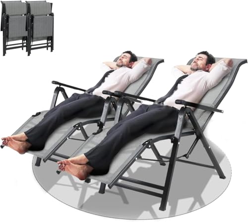 Klappbarer Liegestuhl，Komfortabel Extra Breit Sonnenliege mit Armlehne Alu Verstellbarer Rückenlehne Gartenliege Wetterfest Terrasse Stuhl für Balkon Pool Patio Camping (Grau - 2 Stück) von Generisch