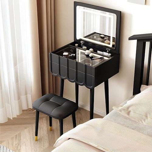 Klappbarer Schminktisch mit integriertem Spiegel und Lichtern, platzsparender Schminktisch für Schlafzimmer Klappbarer Schminktisch mit integriertem Spiegel und Lichtern, platzsparender Schminktisch für Schlafzimmer von Generisch