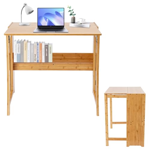 Klappbarer Sekretär-Schreibtisch mit Regal, kompakter Computertisch für Zuhause und Büro, platzsparendes Design, 83 x 54 x 76 cm (Holz-Finish), ideal für kleine Räume von Generisch