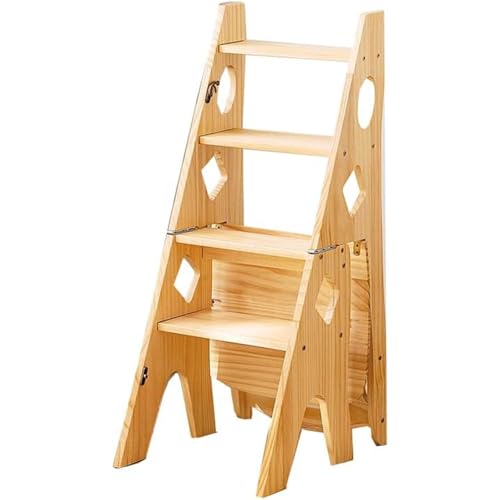 Klappbarer Tritthocker, multifunktionaler Indoor-Leiterhocker, Massivholz Ausziehbarer Stuhl, Faltbare Doppelzweck-Haushaltsleiter von Generisch