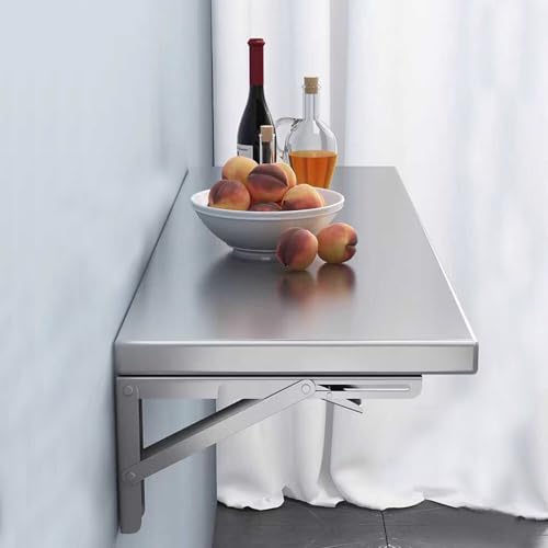 Klappbarer Wandtisch Edelstahl 304 Esstisch Platzsparender Drop-Down-Schreibtisch Outdoor Inox Tisch Oberfläche Gebürstete Stahloberfläche (170 * 30 cm) von Generisch